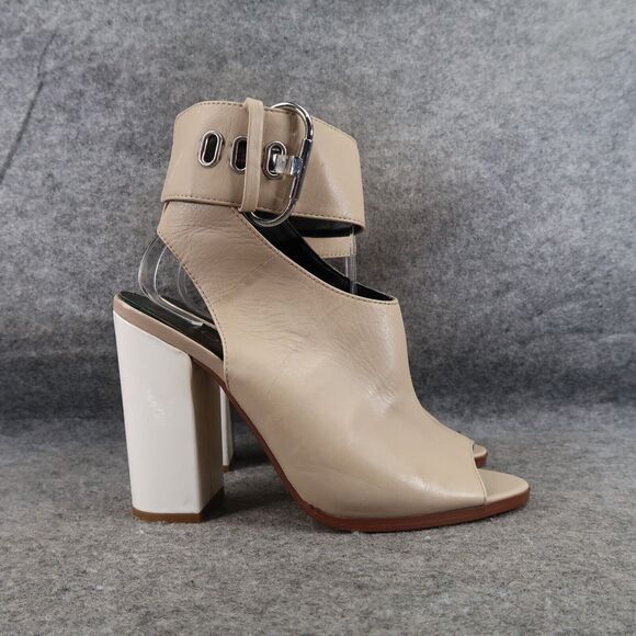 Aldo Shoes Womens 7.5 Pumps Ankle Wrap Buckle Bootie Peep Toe Leather Block Heel - Picture 16 of 16